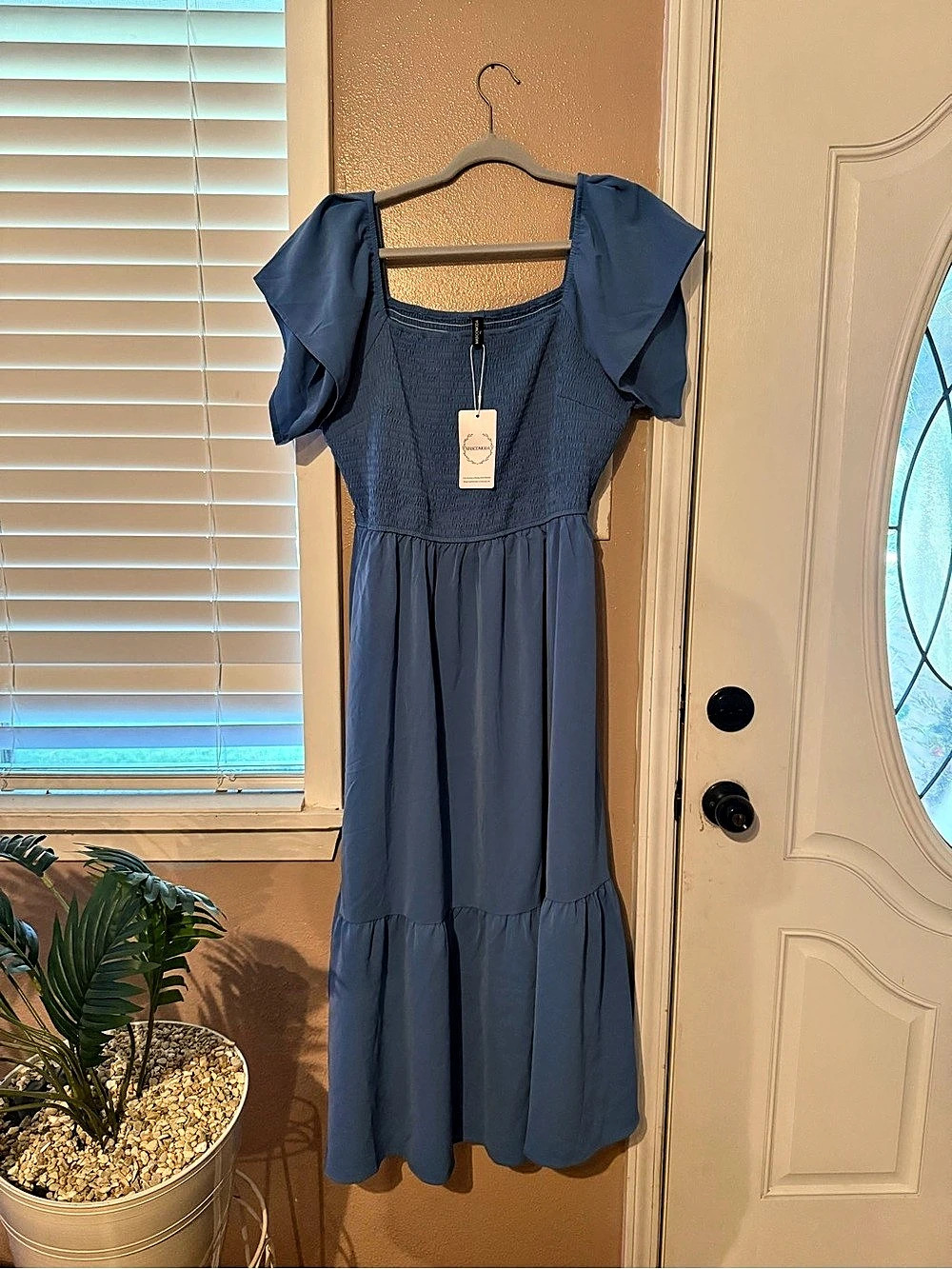 Mascomada NWT Dusty Blue Square Neck Midi Dress